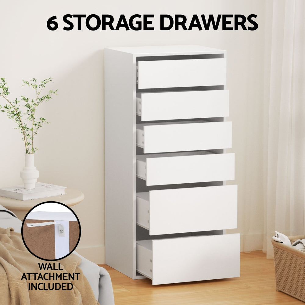Artiss 6-Drawer Tallboy – White