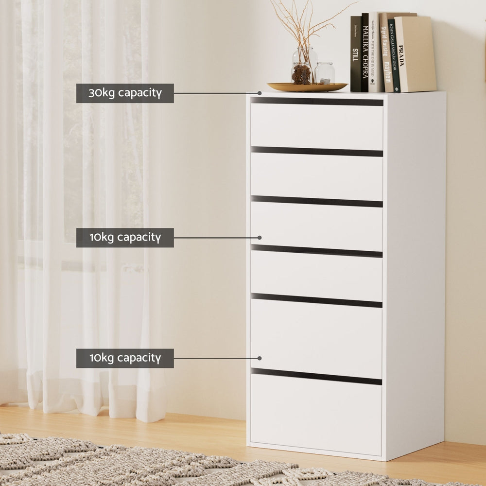 Artiss 6-Drawer Tallboy – White
