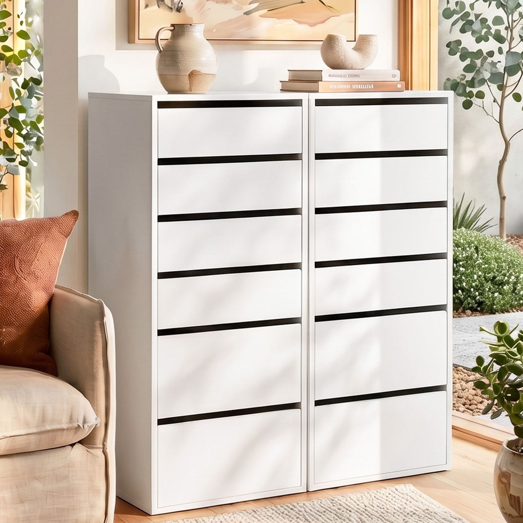 Artiss 6-Drawer Tallboy Cabinets – White, Set of 2