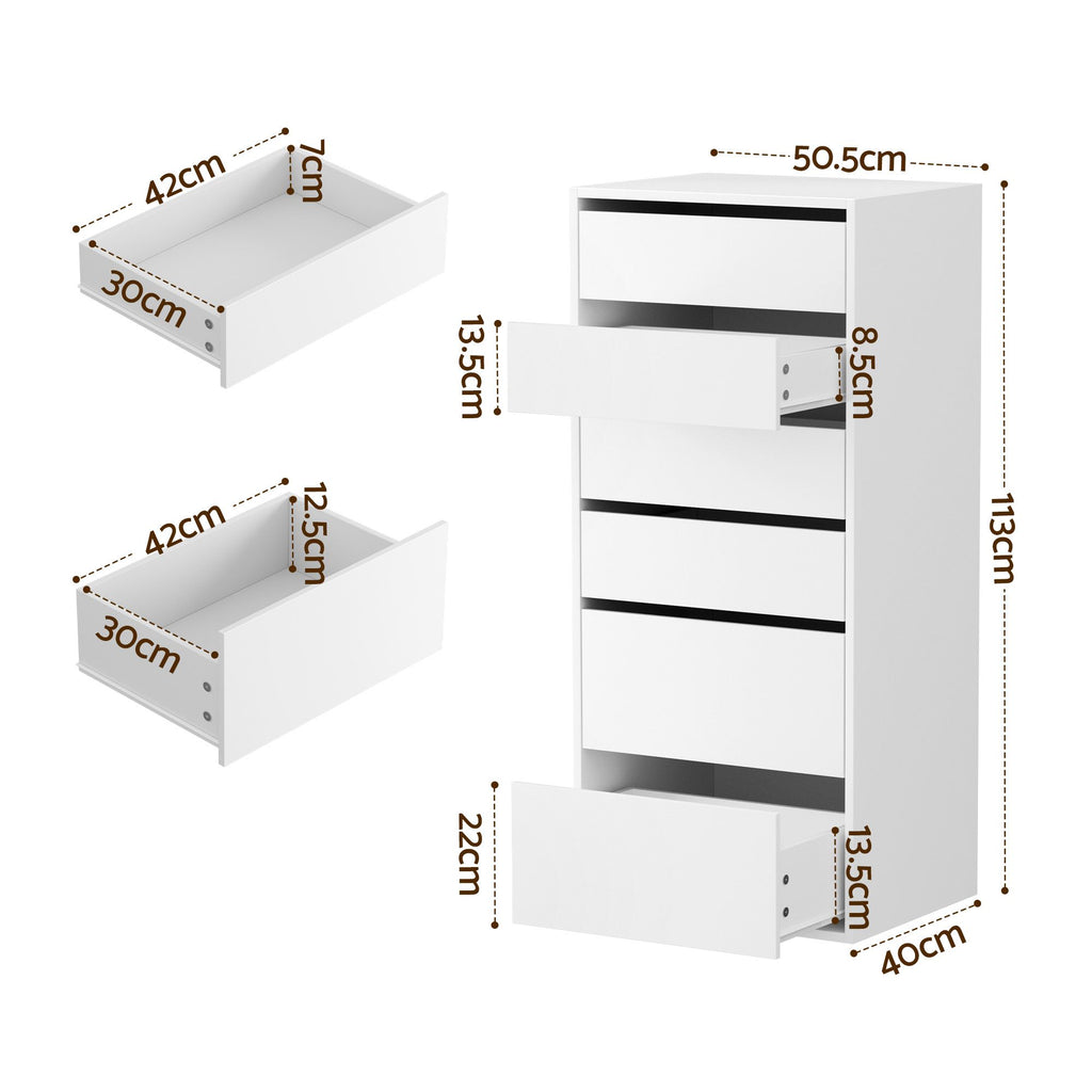 Artiss 6-Drawer Tallboy Cabinets – White, Set of 2
