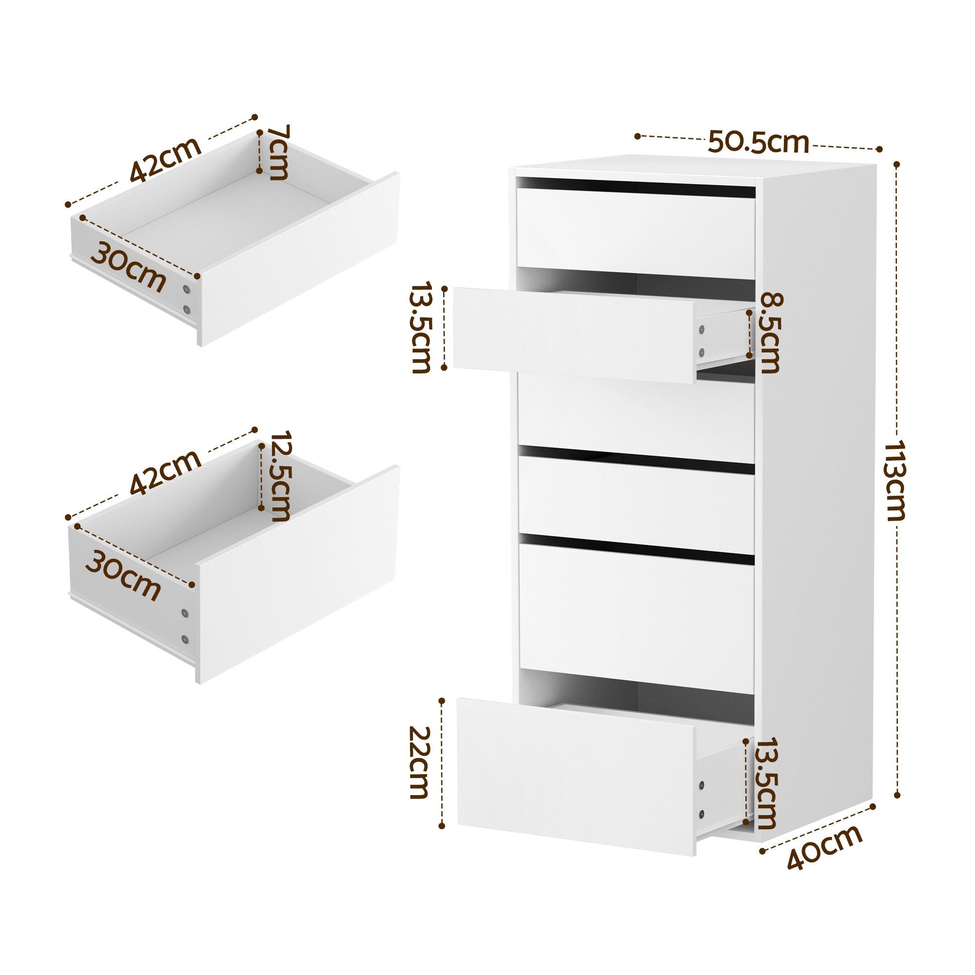 Artiss 6-Drawer Tallboy Cabinets – White, Set of 2