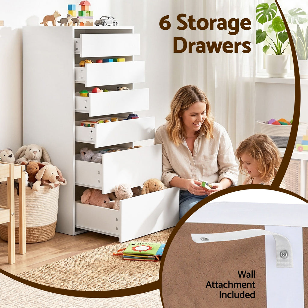 Artiss 6-Drawer Tallboy Cabinets – White, Set of 2