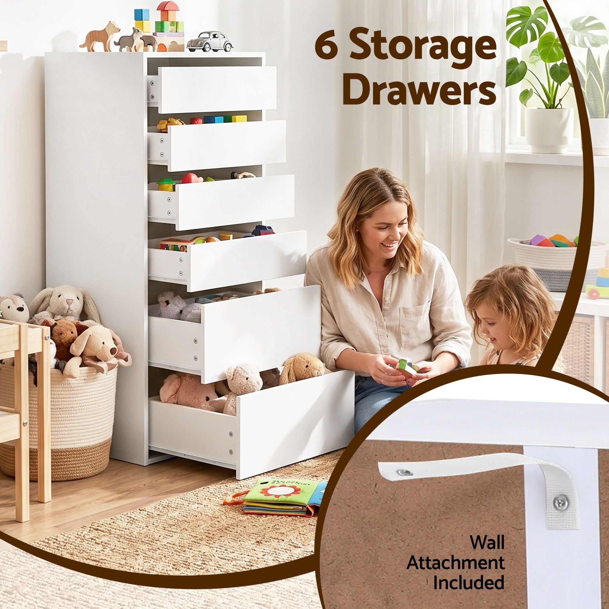 Artiss 6-Drawer Tallboy Cabinets – White, Set of 2