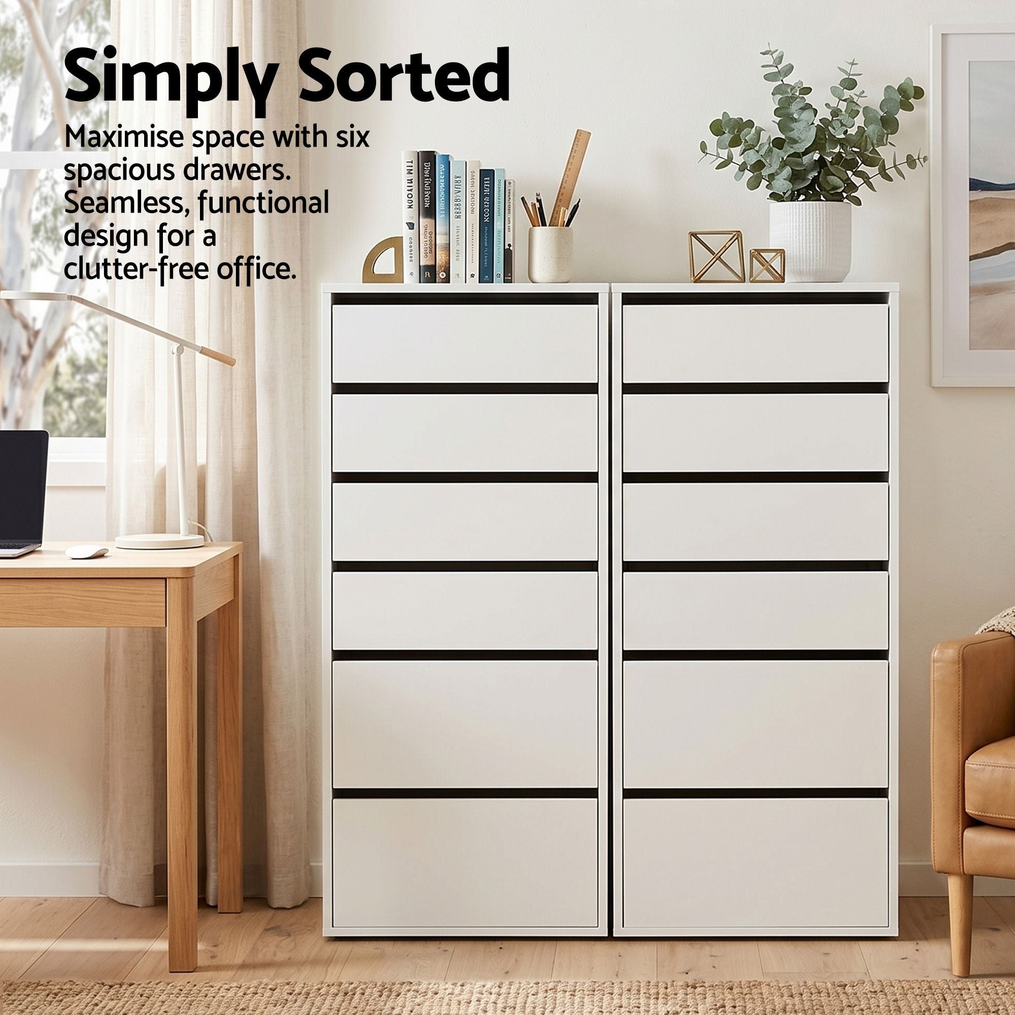 Artiss 6-Drawer Tallboy Cabinets – White, Set of 2