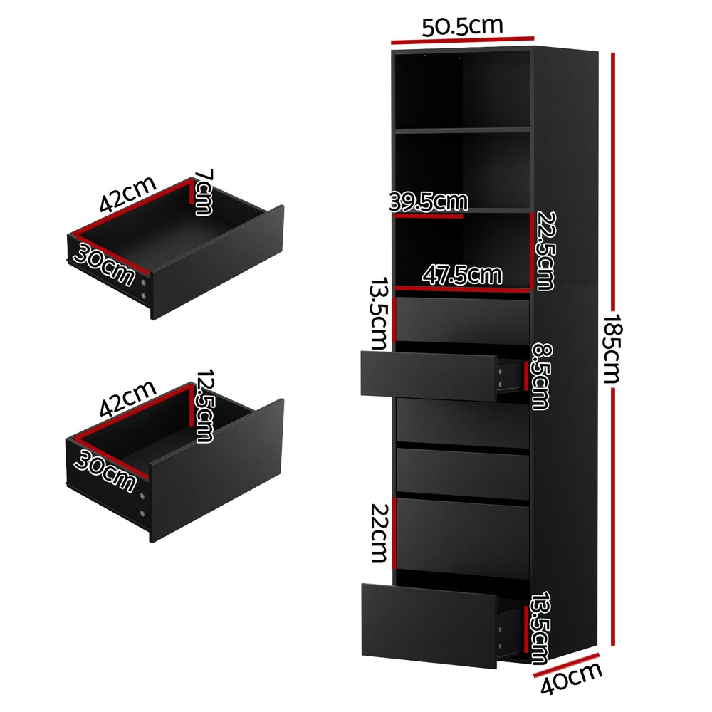 Artiss Tall Storage Cabinet with 6 Drawers and 3 Shelves – Black
