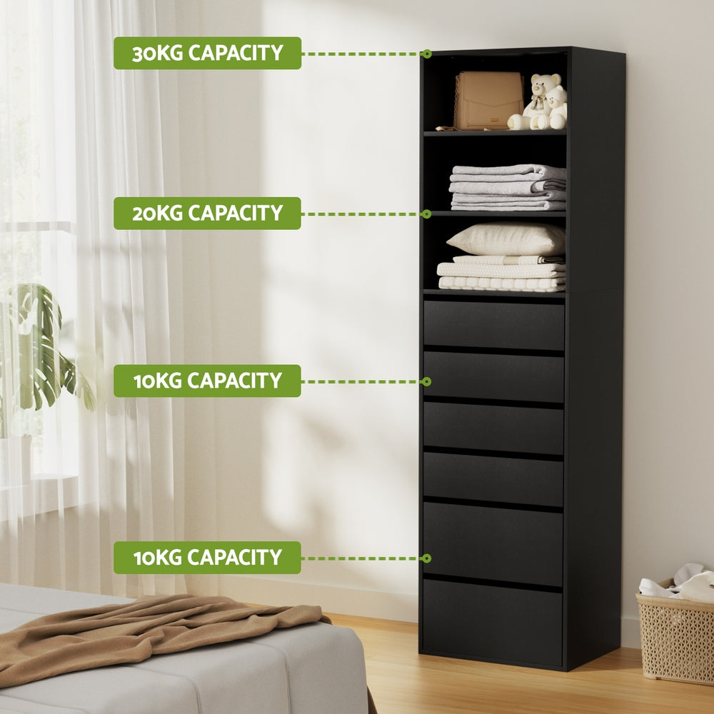 Artiss Tall Storage Cabinet with 6 Drawers and 3 Shelves – Black