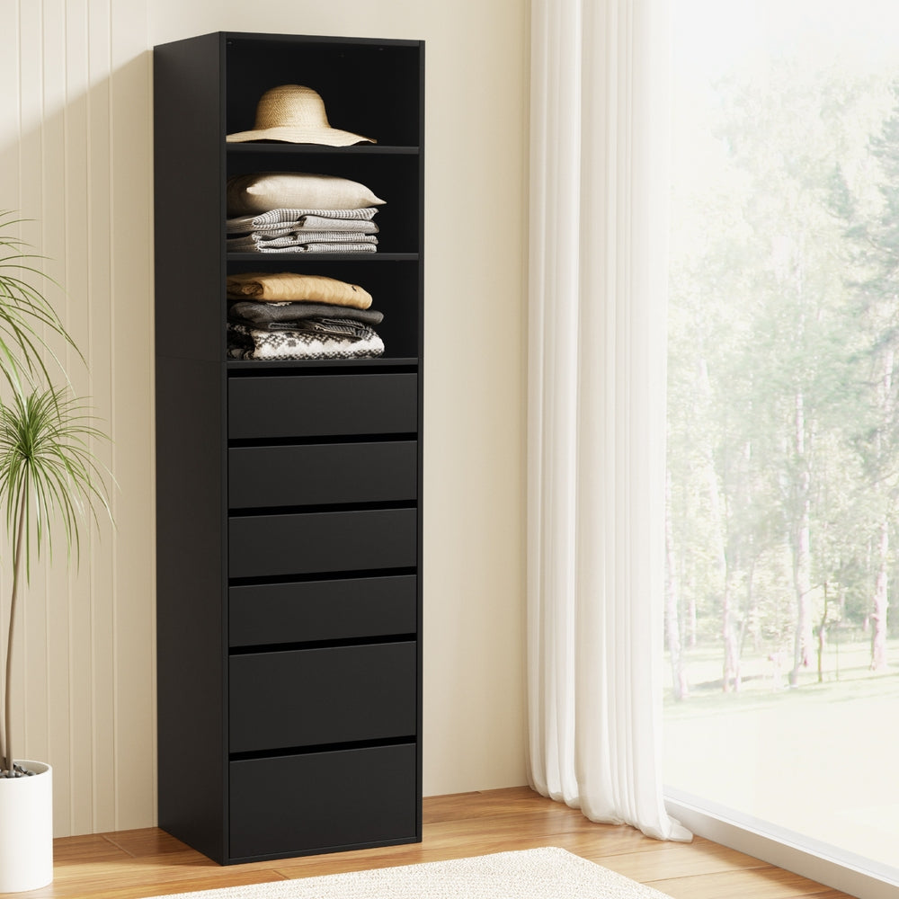 Artiss Tall Storage Cabinet with 6 Drawers and 3 Shelves – Black