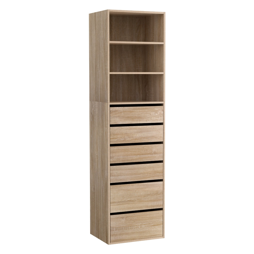 Artiss Tall Storage Cabinet with 6 Drawers and 3 Shelves – Pine