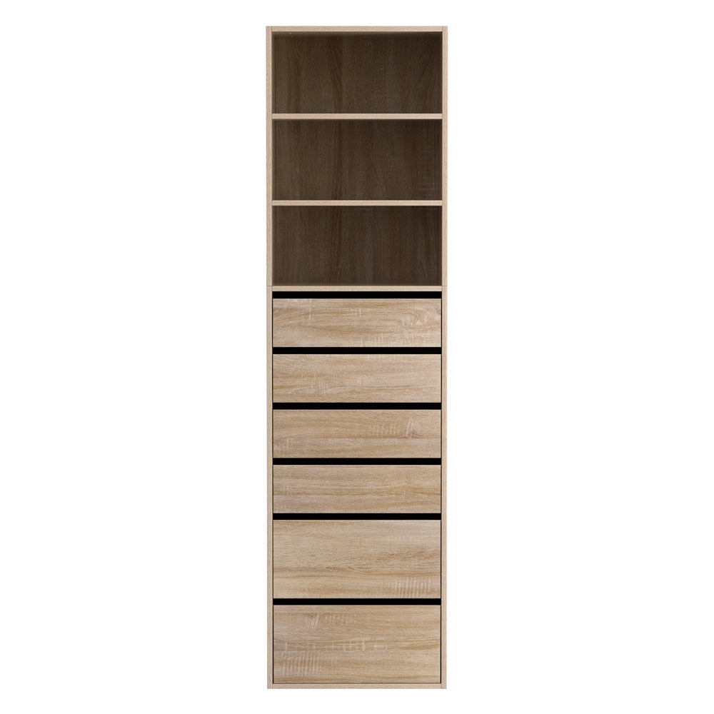 Artiss Tall Storage Cabinet with 6 Drawers and 3 Shelves – Pine