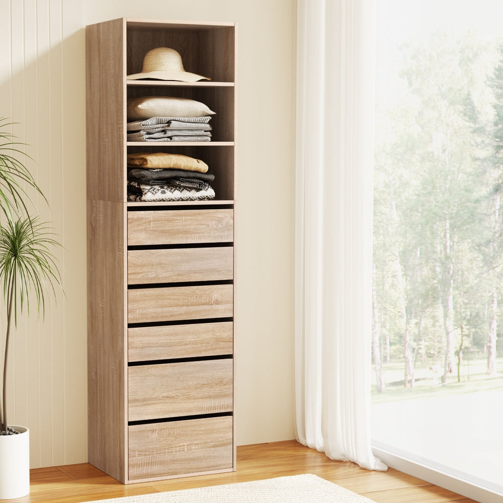 Artiss Tall Storage Cabinet with 6 Drawers and 3 Shelves – Pine