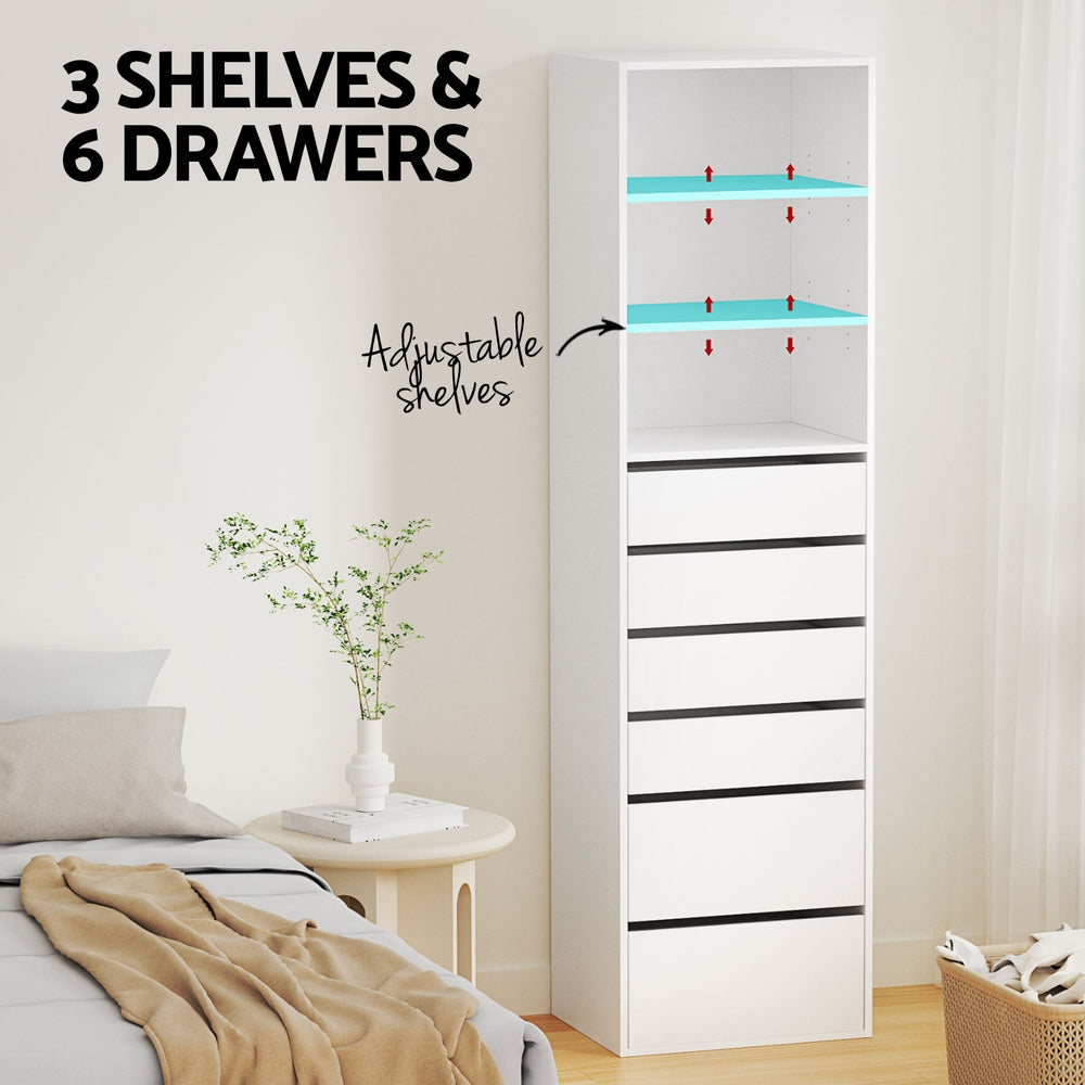 Artiss Tall Storage Cabinet with 6 Drawers and 3 Shelves – White