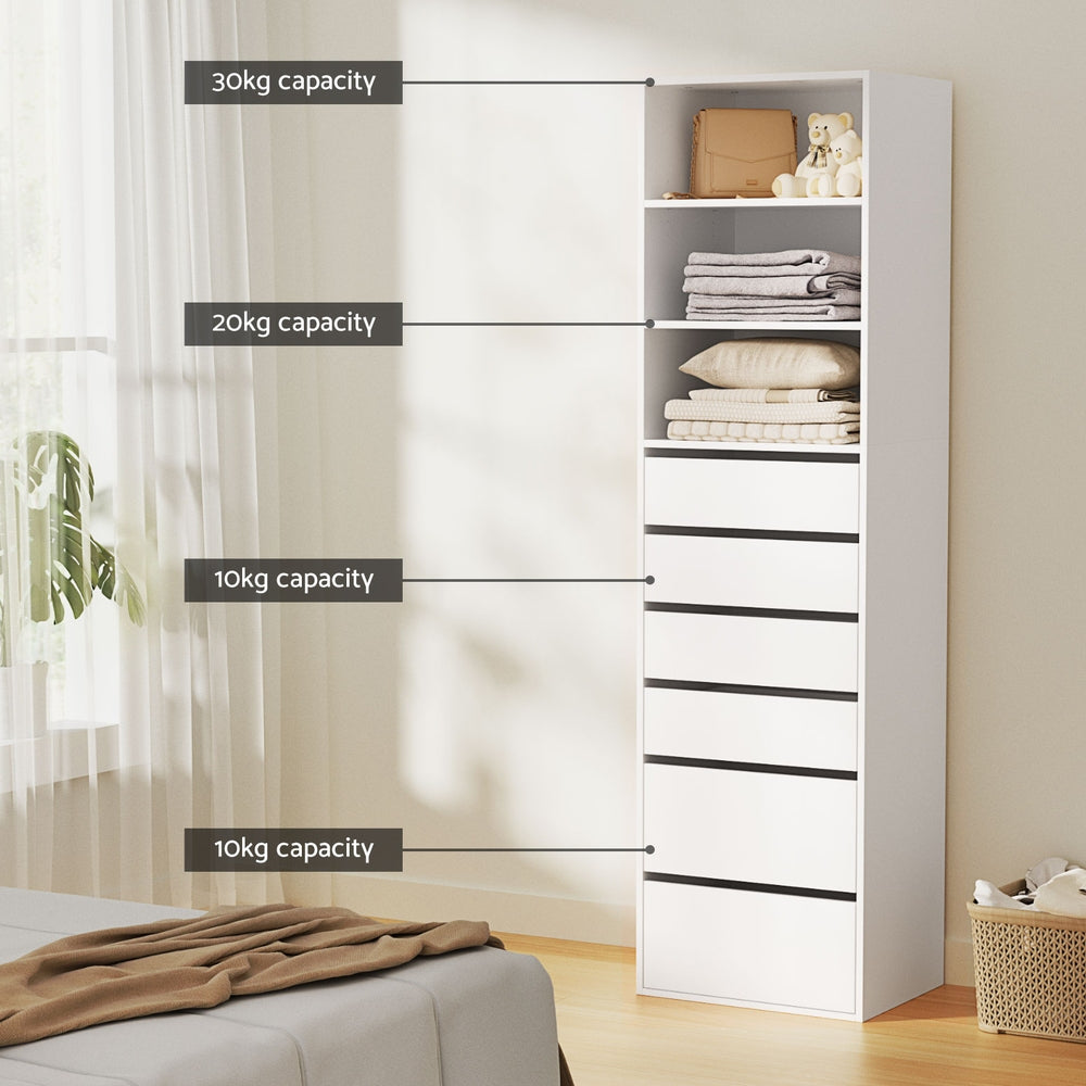 Artiss Tall Storage Cabinet with 6 Drawers and 3 Shelves – White