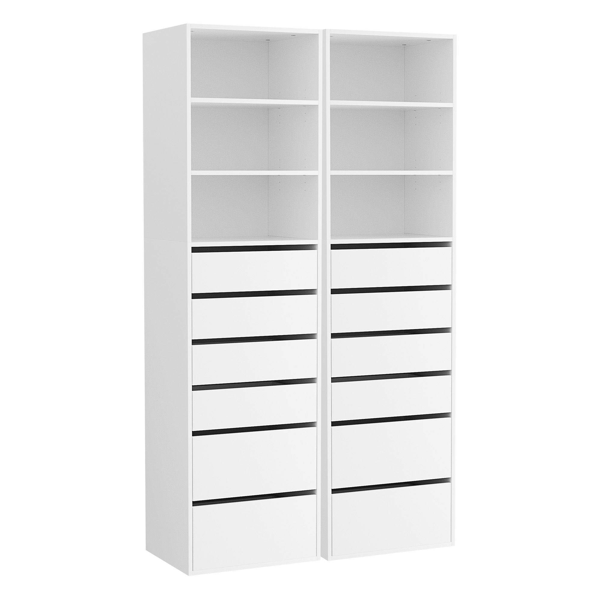 Artiss Tall Storage Cabinets with 6 Drawers and Shelves – White, Set of 2