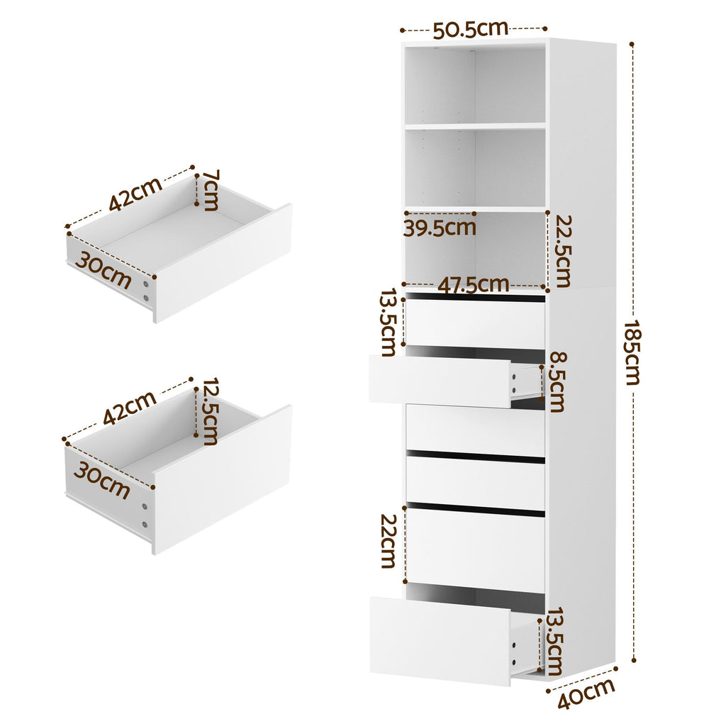 Artiss Tall Storage Cabinets with 6 Drawers and Shelves – White, Set of 2