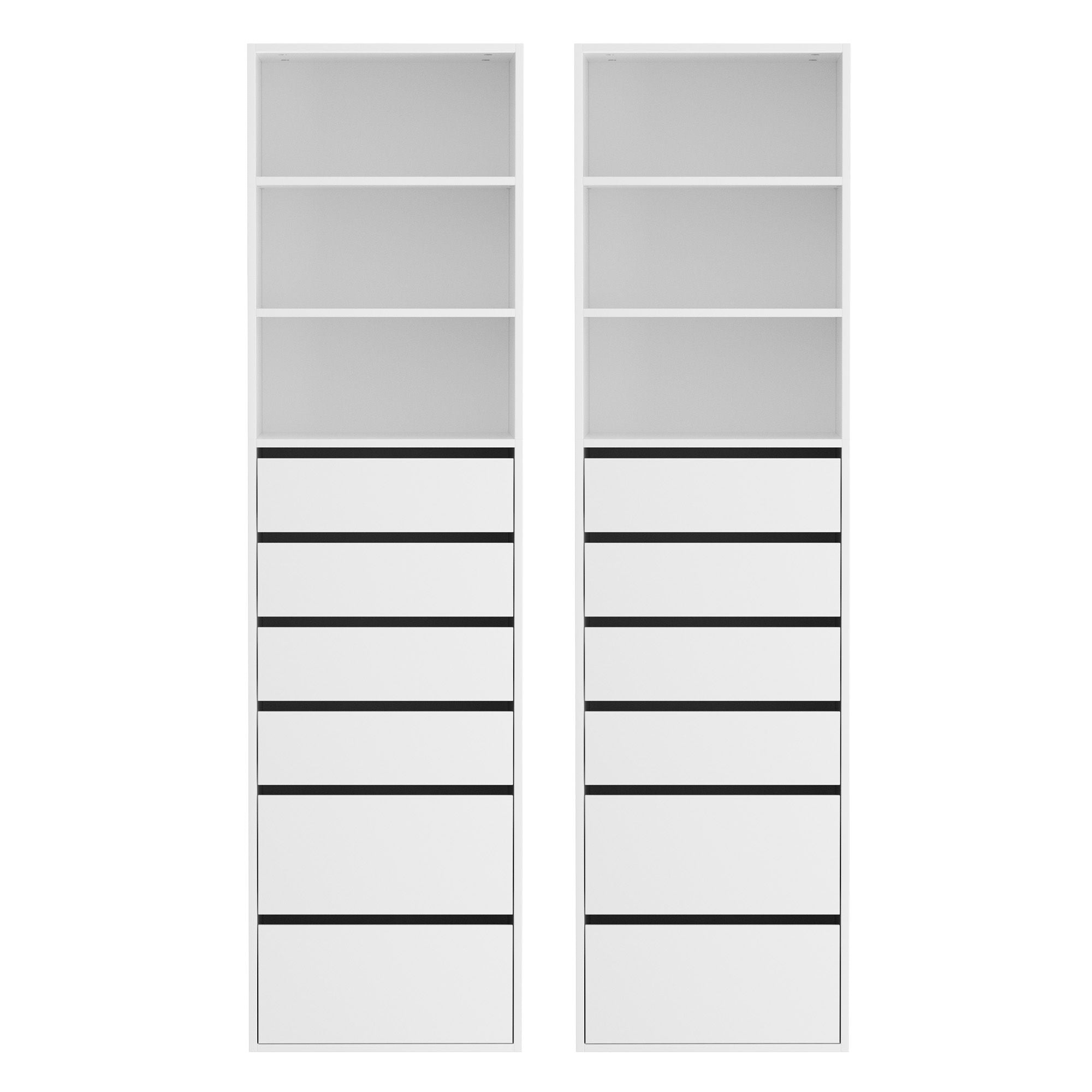 Artiss Tall Storage Cabinets with 6 Drawers and Shelves – White, Set of 2