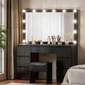 Artiss LED Dressing Table & Stool with 12 Bulbs and 7 Drawers – Black