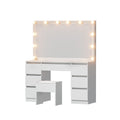 Artiss LED Dressing Table & Stool with 12 Bulbs and 7 Drawers – White