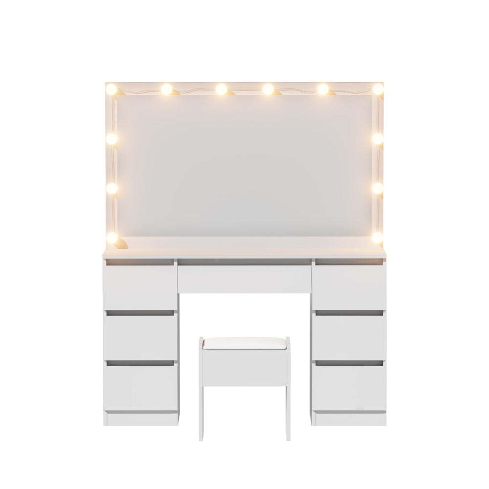 Artiss LED Dressing Table & Stool with 12 Bulbs and 7 Drawers – White