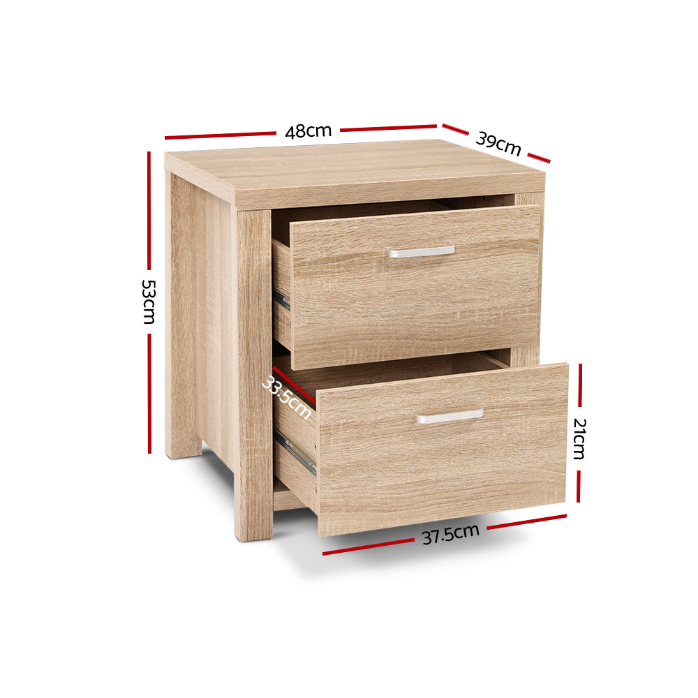 Artiss Maxi 2-Drawer Bedside Table – Beige Woodgrain