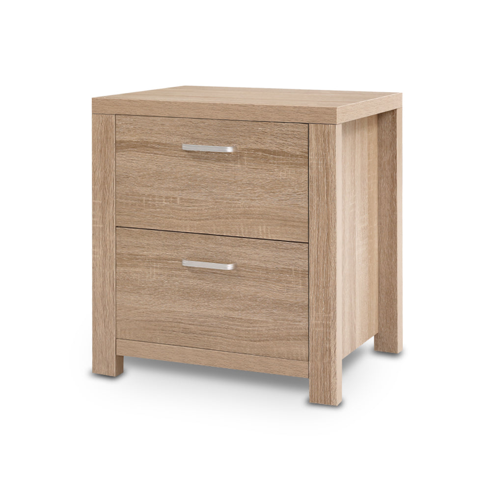 Artiss Maxi 2-Drawer Bedside Table – Beige Woodgrain