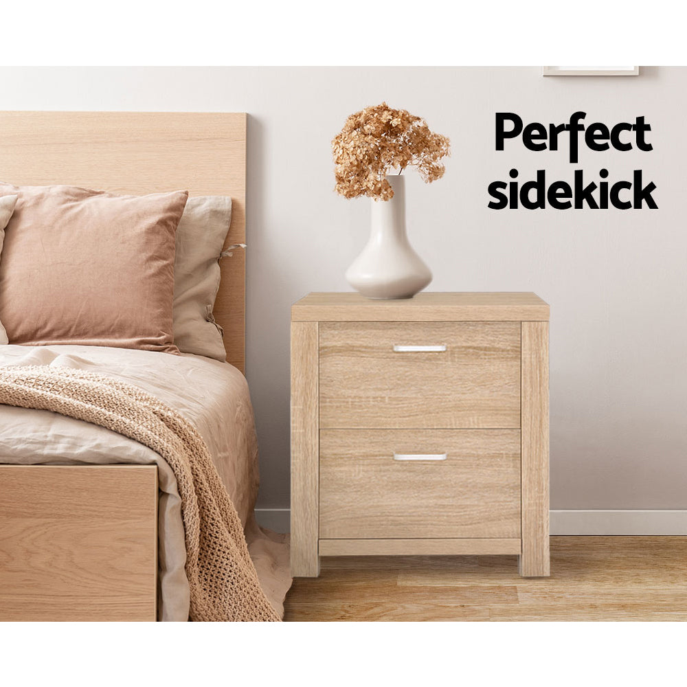 Artiss Maxi 2-Drawer Bedside Table – Beige Woodgrain