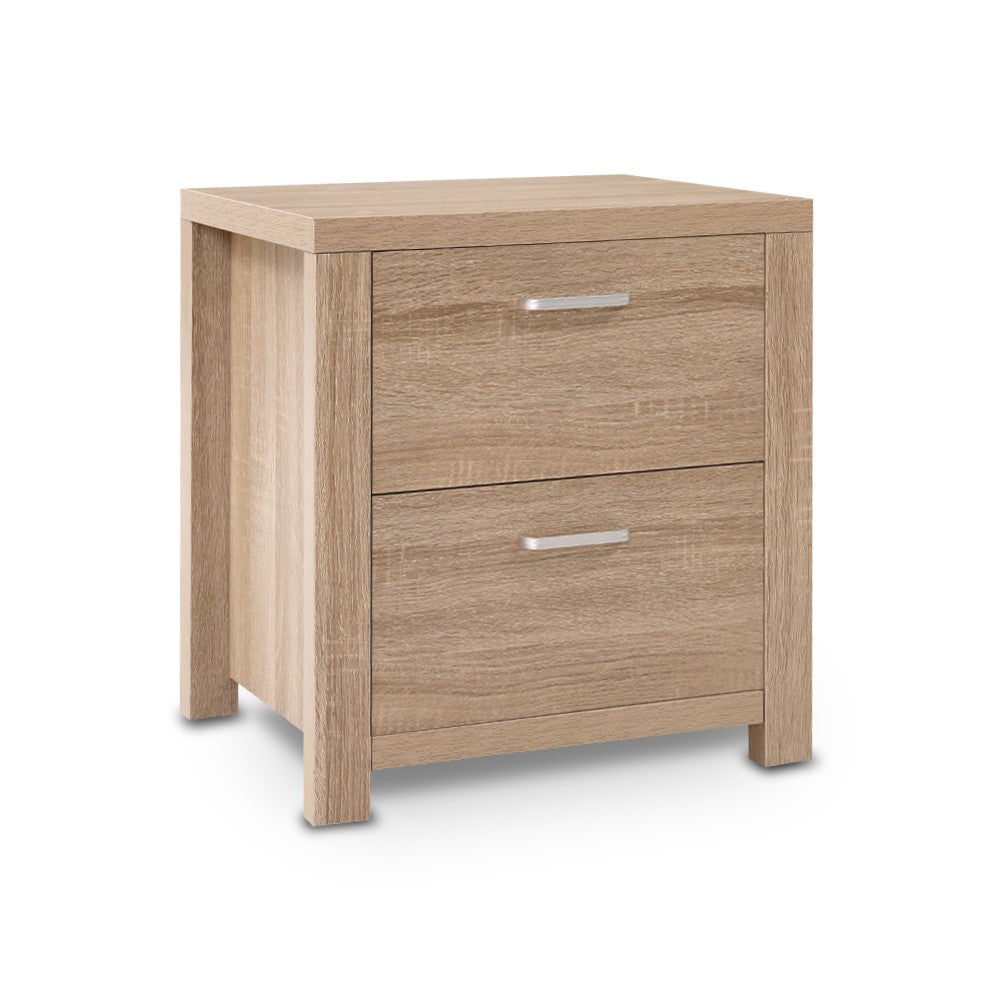 Artiss Maxi 2-Drawer Bedside Table – Beige Woodgrain