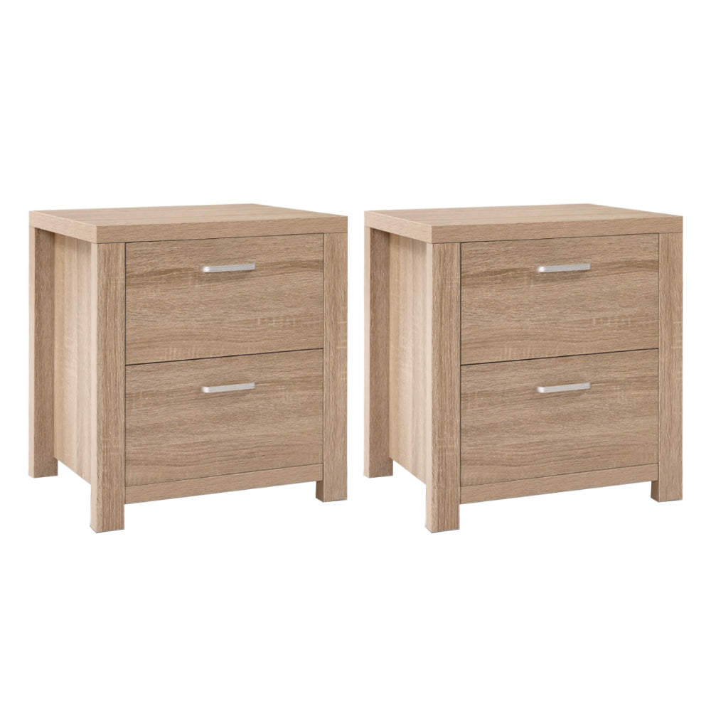 Artiss Maxi Bedside Tables with 2 Drawers – Beige Woodgrain, Set of 2