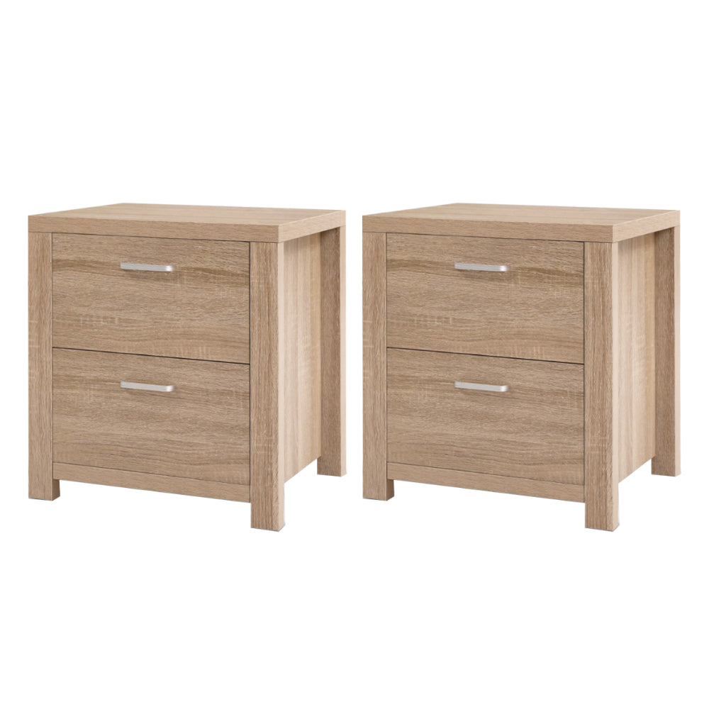 Artiss Maxi Bedside Tables with 2 Drawers – Beige Woodgrain, Set of 2