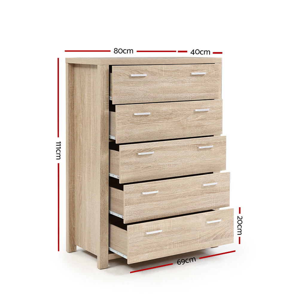 Artiss Maxi 5-Drawer Tallboy – Oak Look