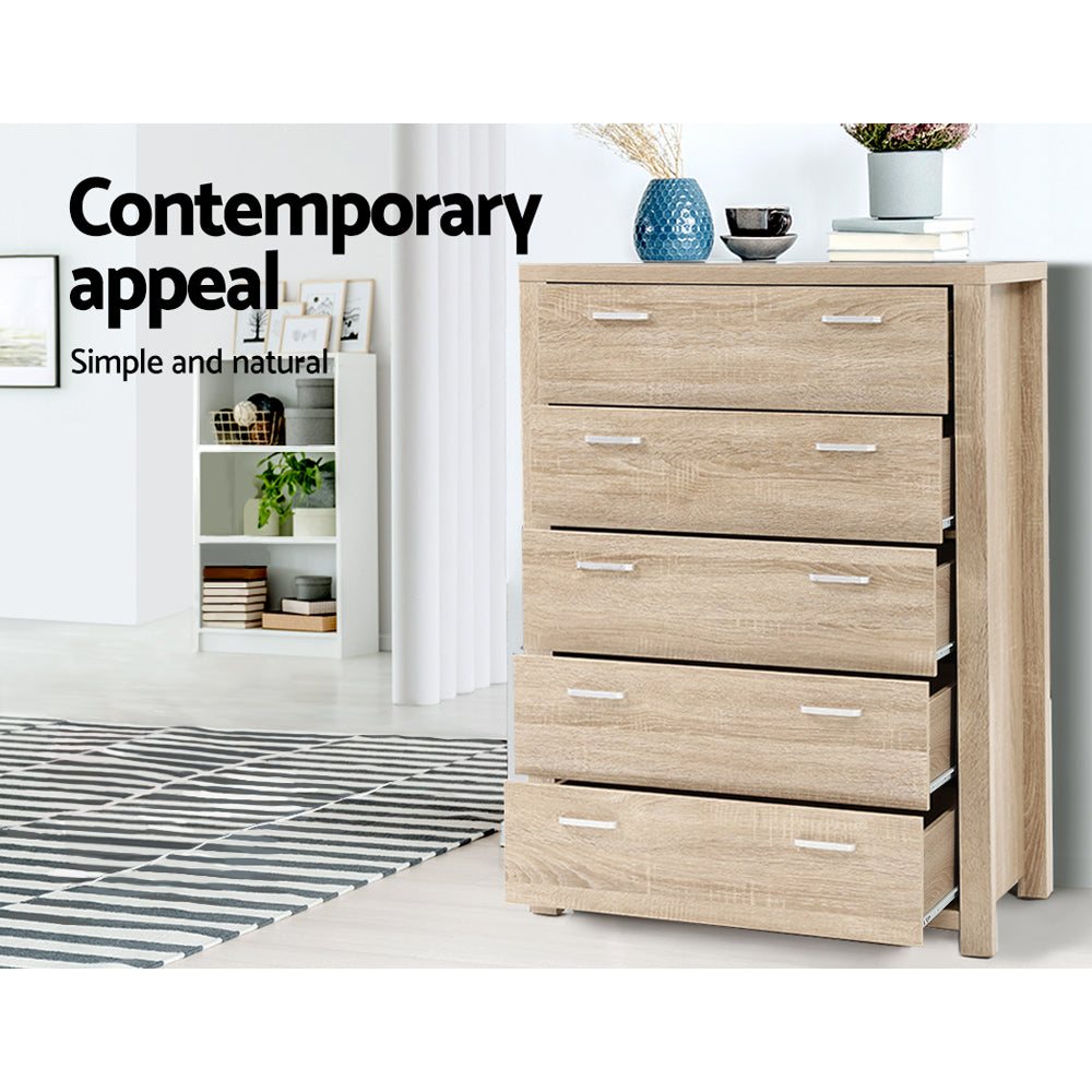 Artiss Maxi 5-Drawer Tallboy – Oak Look