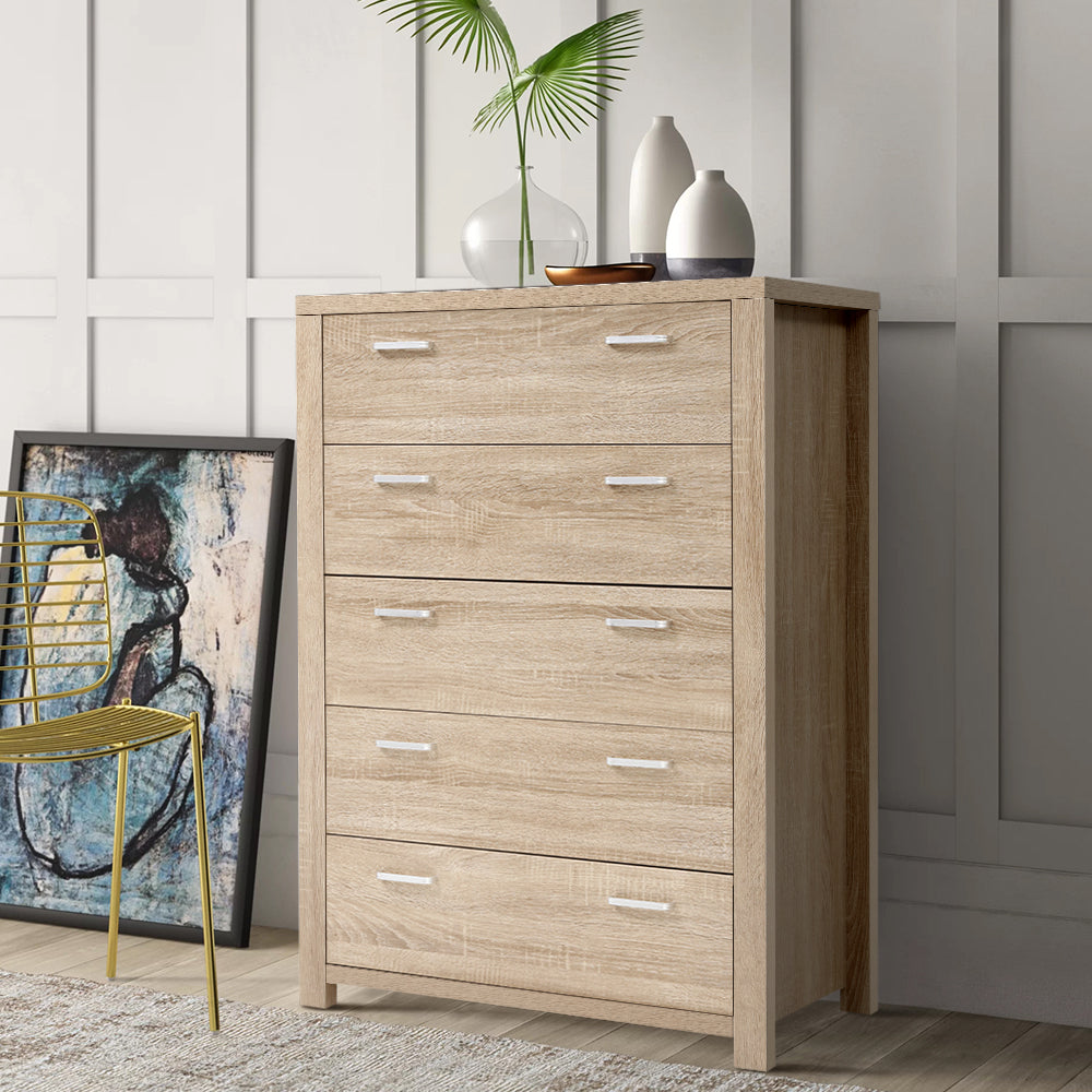 Artiss Maxi 5-Drawer Tallboy – Oak Look