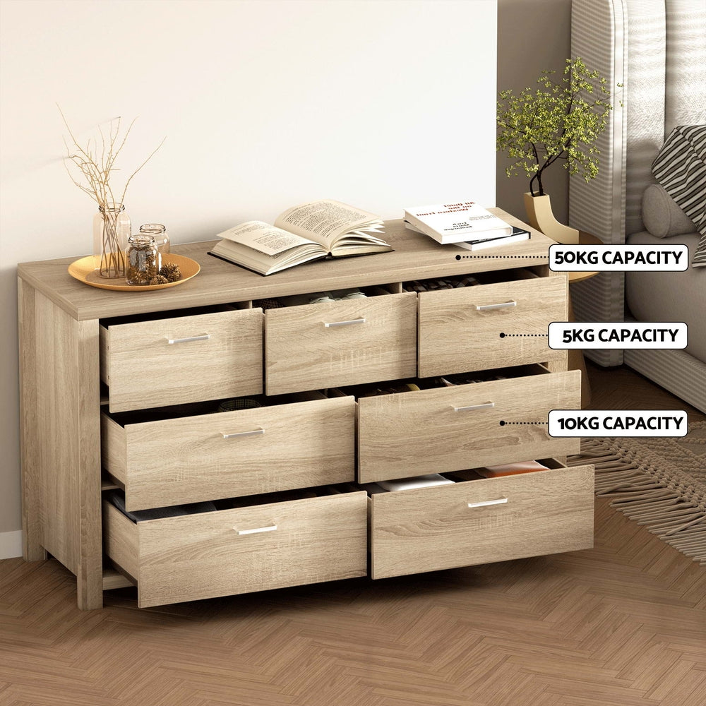 Artiss Maxi 7-Drawer Lowboy – Oak Look