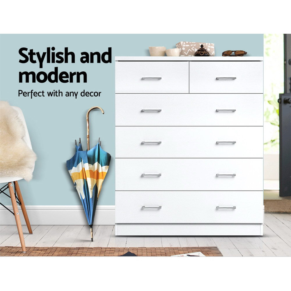 Artiss ANDES 6-Drawer White Tallboy