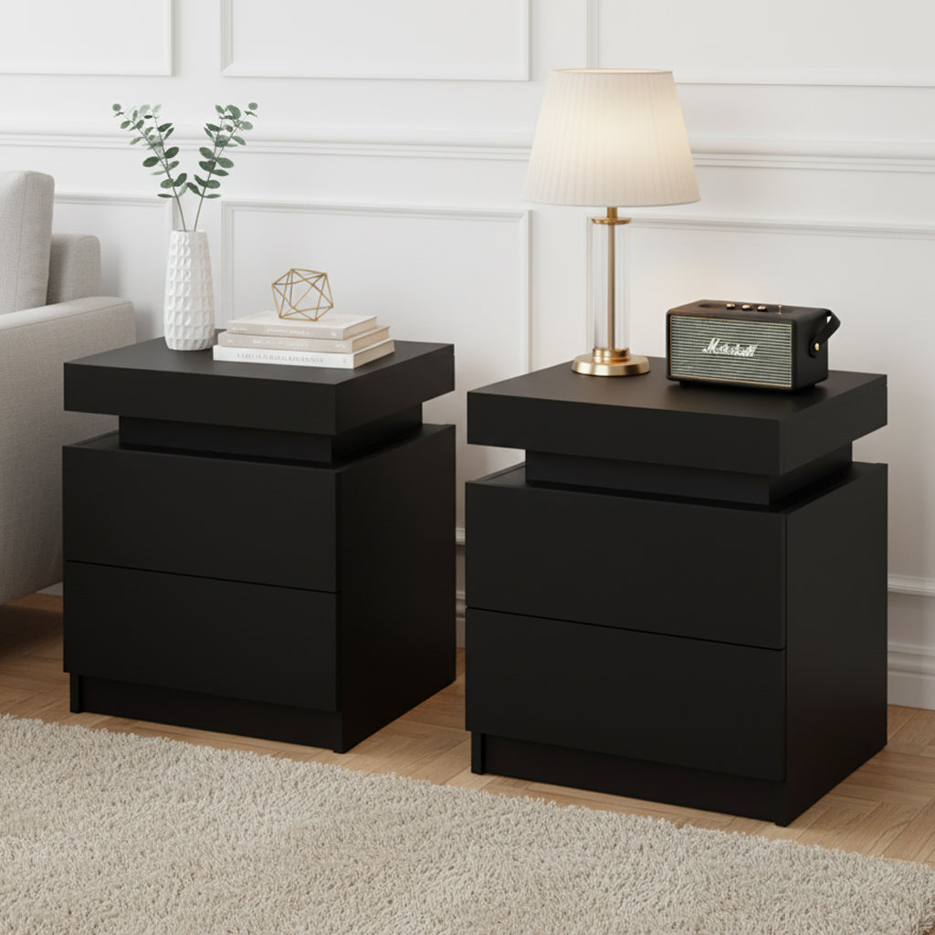 Artiss Bedside Tables with Lift-Up Storage – Black, Set of 2