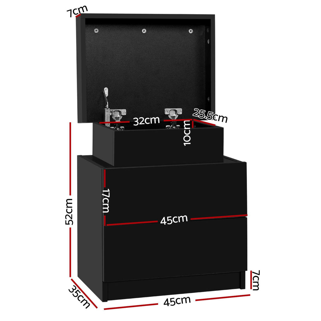 Artiss Bedside Tables with Lift-Up Storage – Black, Set of 2