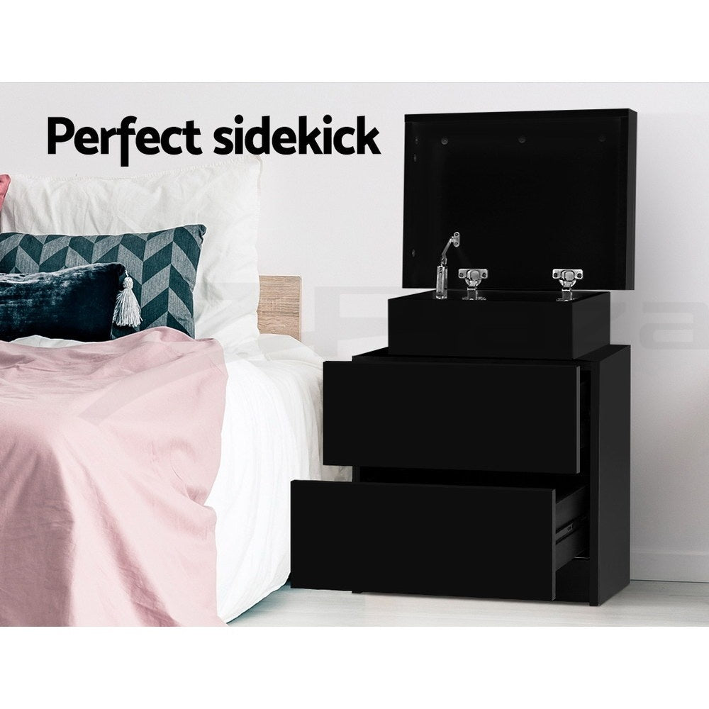 Artiss Bedside Tables with Lift-Up Storage – Black, Set of 2