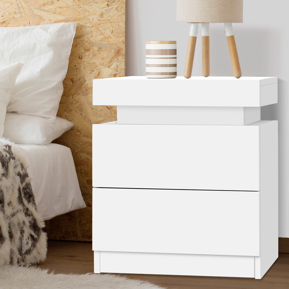 Artiss Coley Bedside Table with 2 Drawers and Lift-Up Storage – White