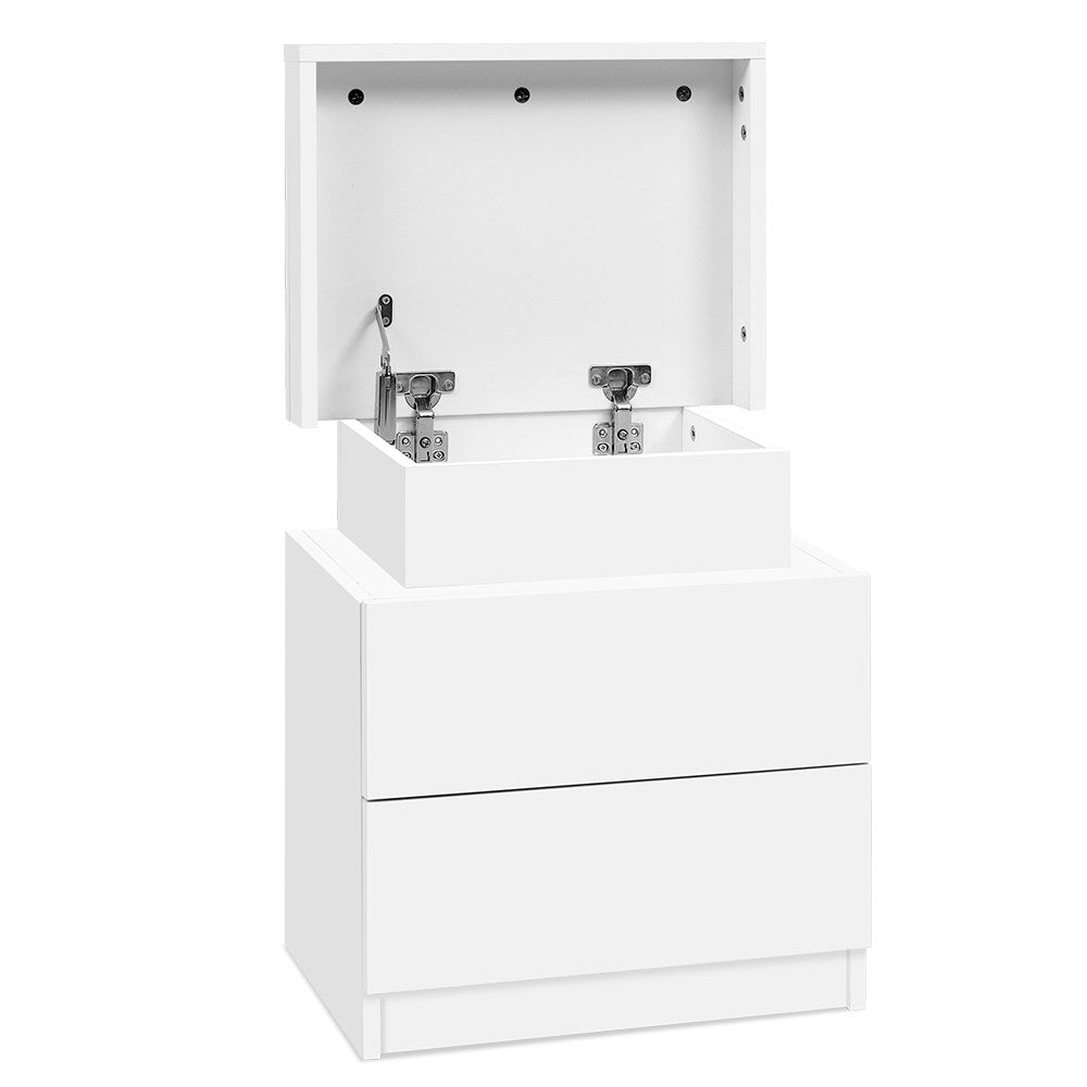 Artiss Coley Bedside Table with 2 Drawers and Lift-Up Storage – White