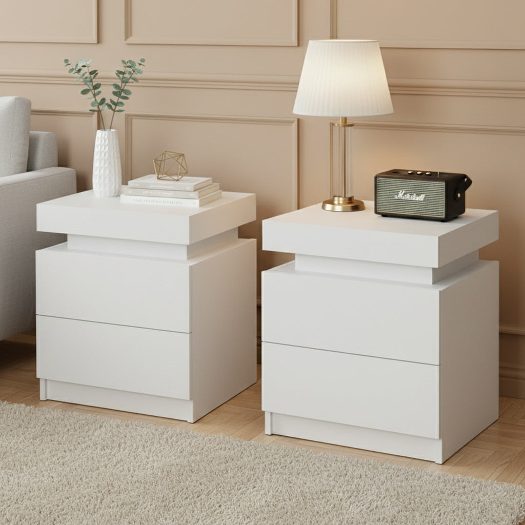 Artiss Bedside Tables with Lift-Up Storage – White, Set of 2