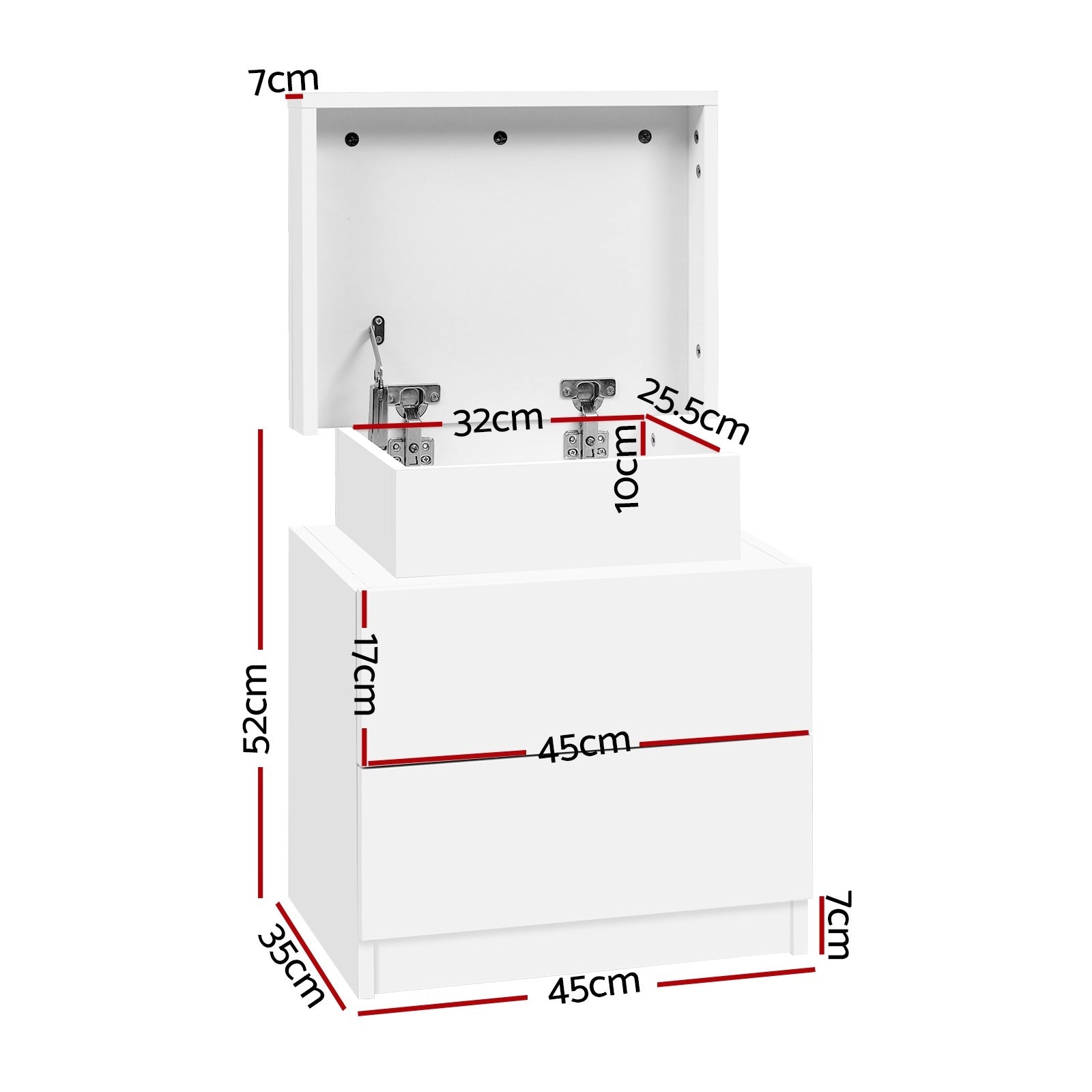 Artiss Bedside Tables with Lift-Up Storage – White, Set of 2
