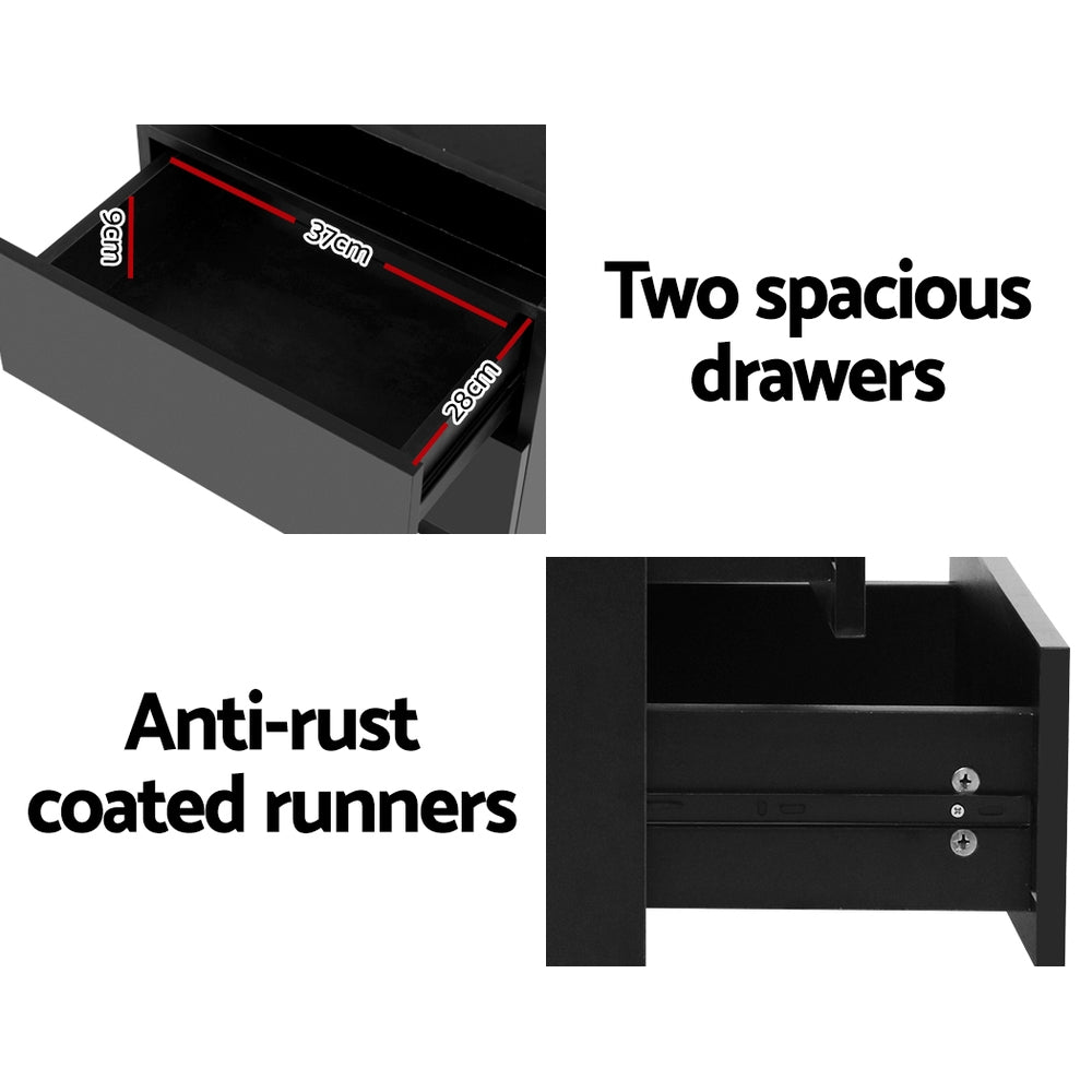 Artiss Coley LED Bedside Table with 2 Drawers and Lift-Up Storage – Black