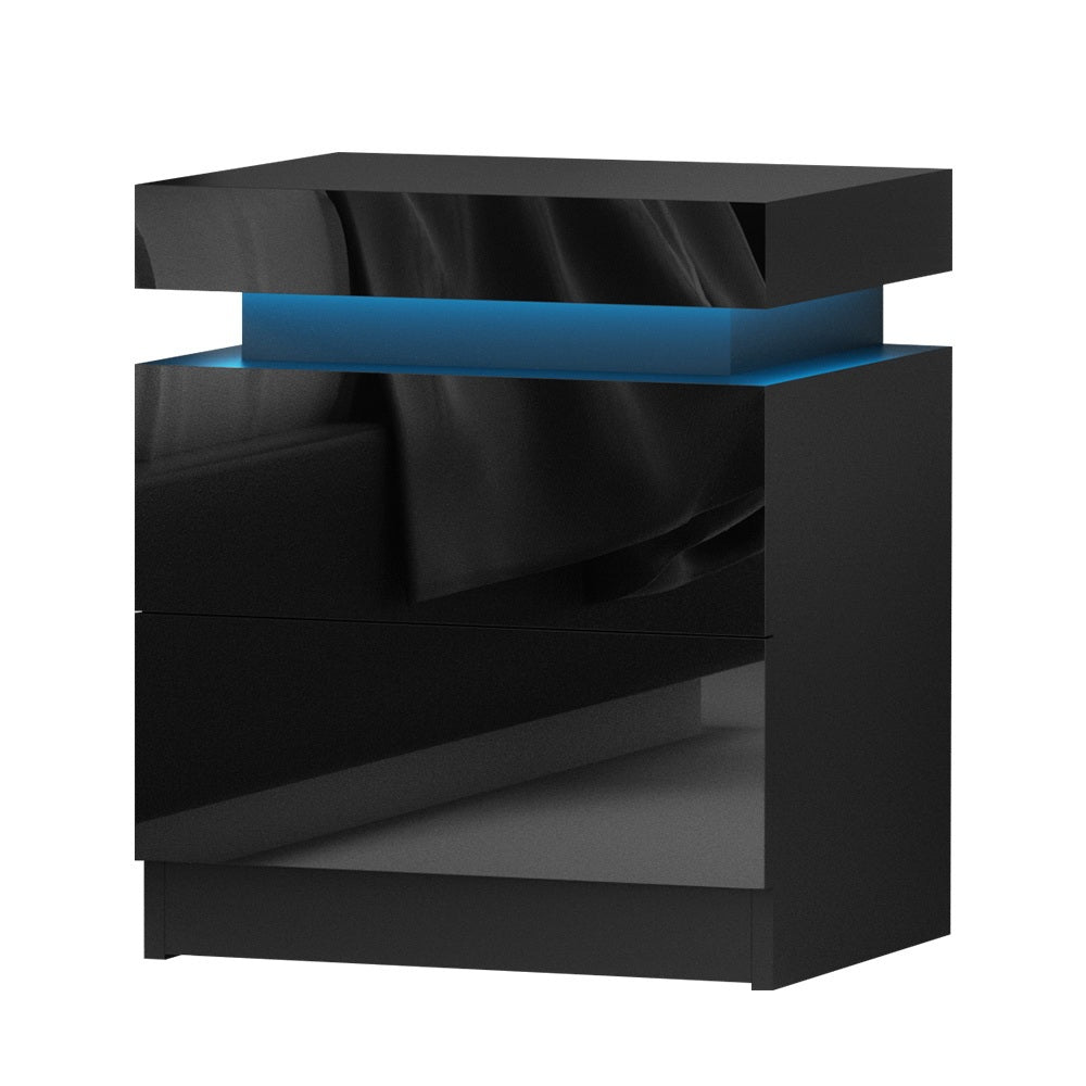 Artiss Coley LED Bedside Tables with Lift-Up Storage – Black, Set of 2