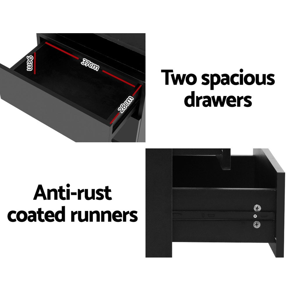 Artiss Coley LED Bedside Tables with Lift-Up Storage – Black, Set of 2