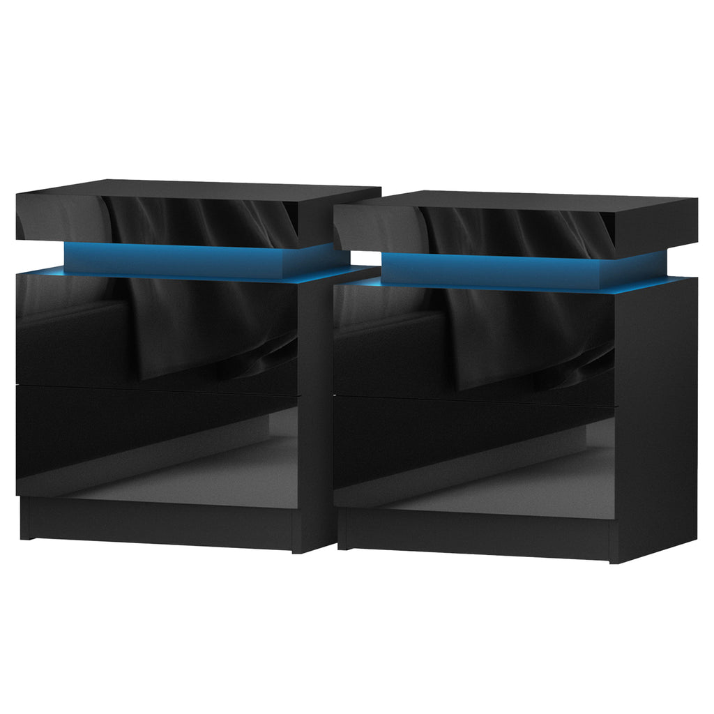 Artiss Coley LED Bedside Tables with Lift-Up Storage – Black, Set of 2