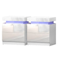 Artiss Coley LED Bedside Tables with Lift-Up Storage – White, Set of 2