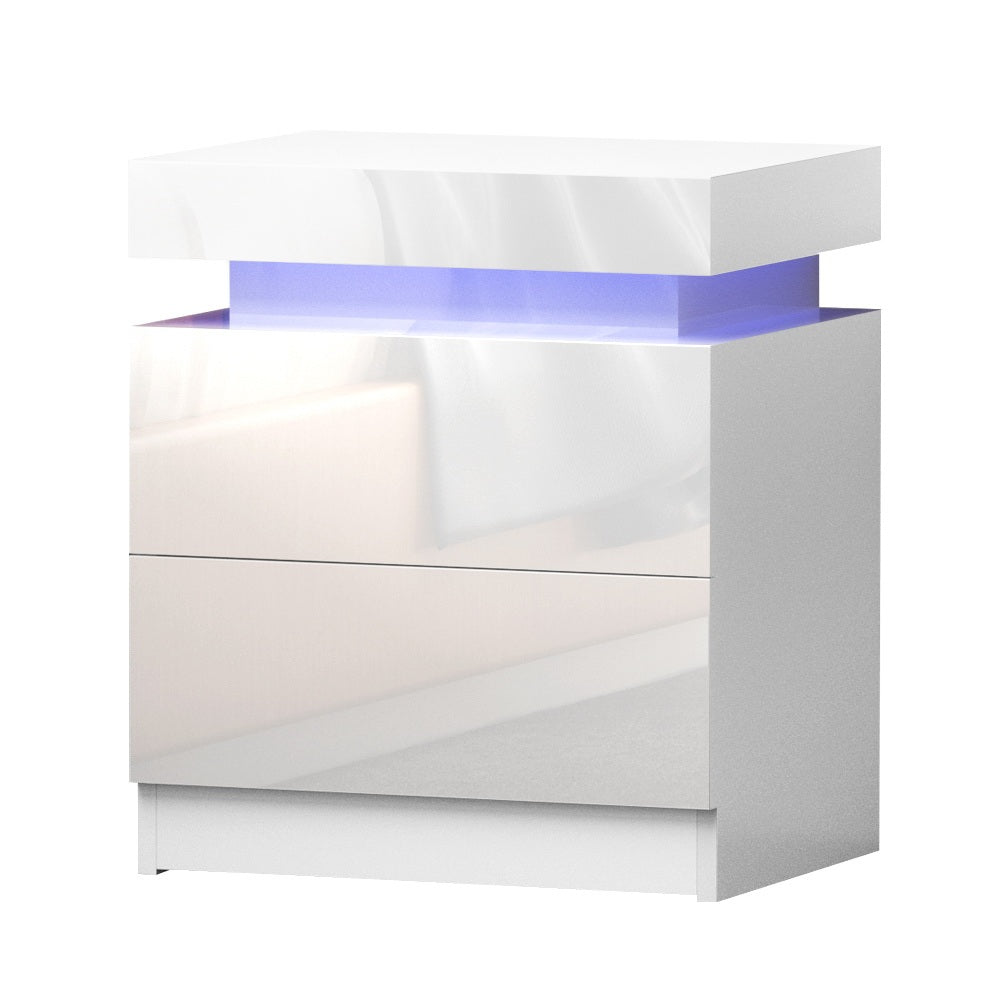 Artiss Coley LED Bedside Tables with Lift-Up Storage – White, Set of 2
