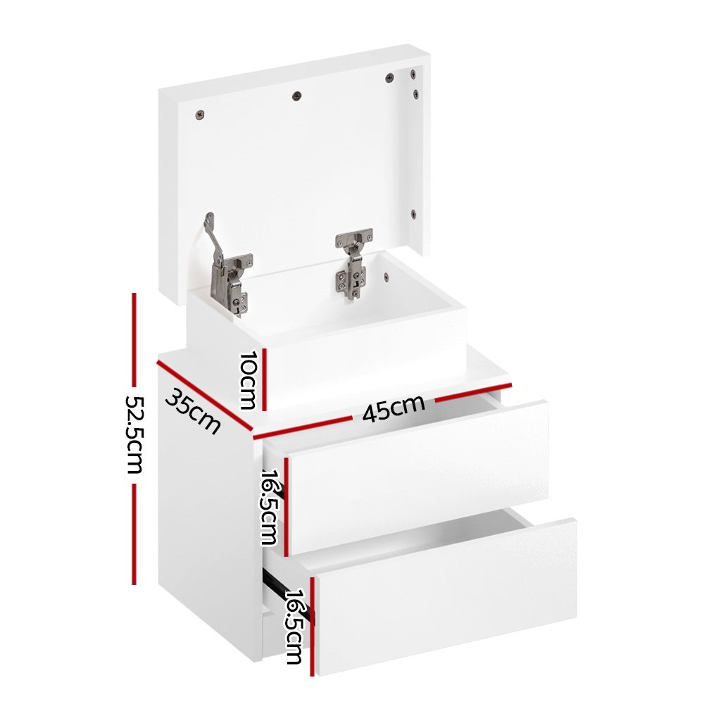Artiss Coley LED Bedside Tables with Lift-Up Storage – White, Set of 2