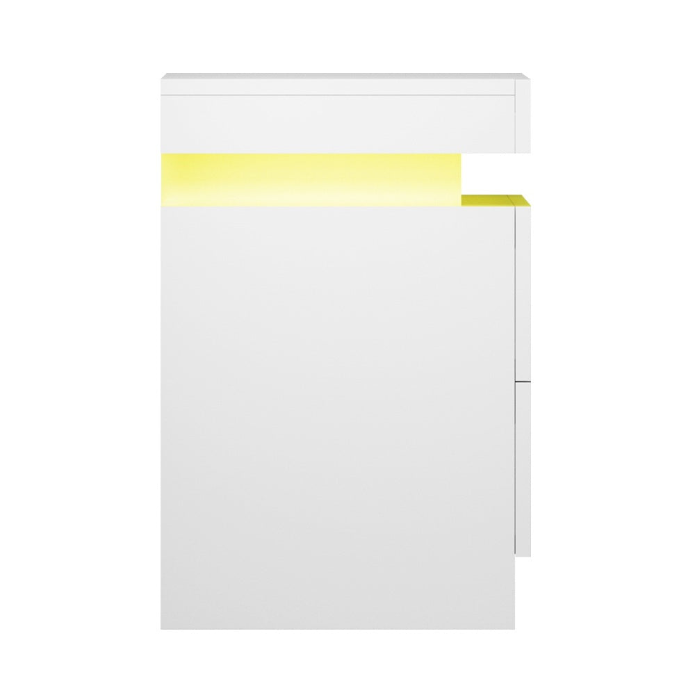 Artiss Coley LED Bedside Tables with Lift-Up Storage – White, Set of 2