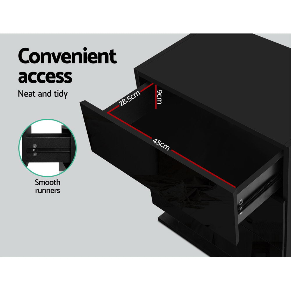 Artiss Mori LED Bedside Table with 3 Drawers – Black