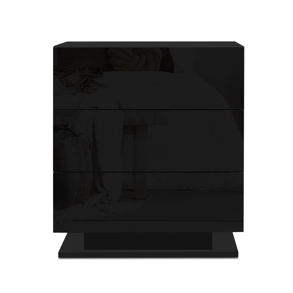 Artiss Mori LED Bedside Tables with 3 Drawers – Black, Set of 2